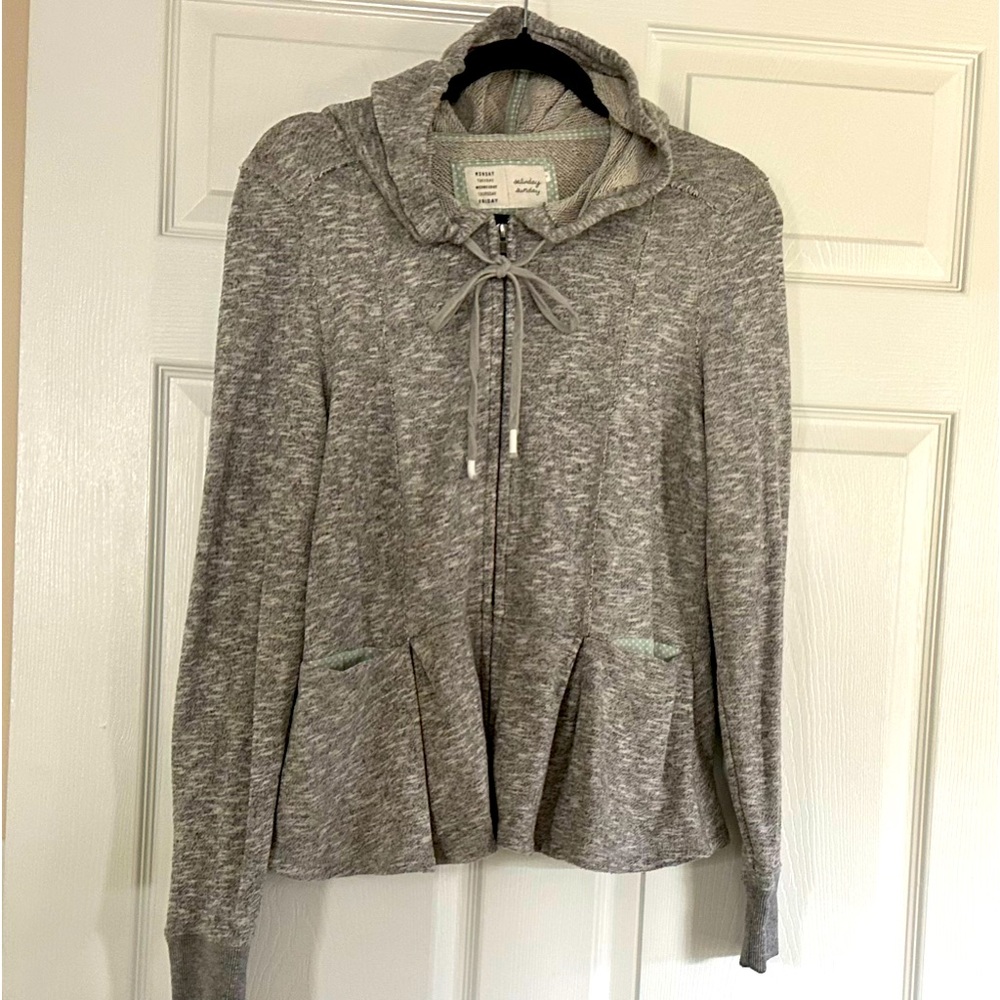 Lightweight jacket, jersey- type material, 2 small pockets, hooded.